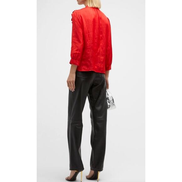 Zadig & Voltaire Tygg Satin Button Front Blouse Red  M - Picture 6 of 16